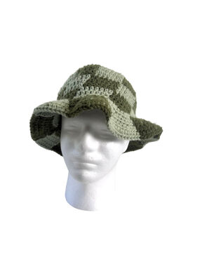 Handmade Crochet Checkerboard Bucket Hat - Sage & Olive Green